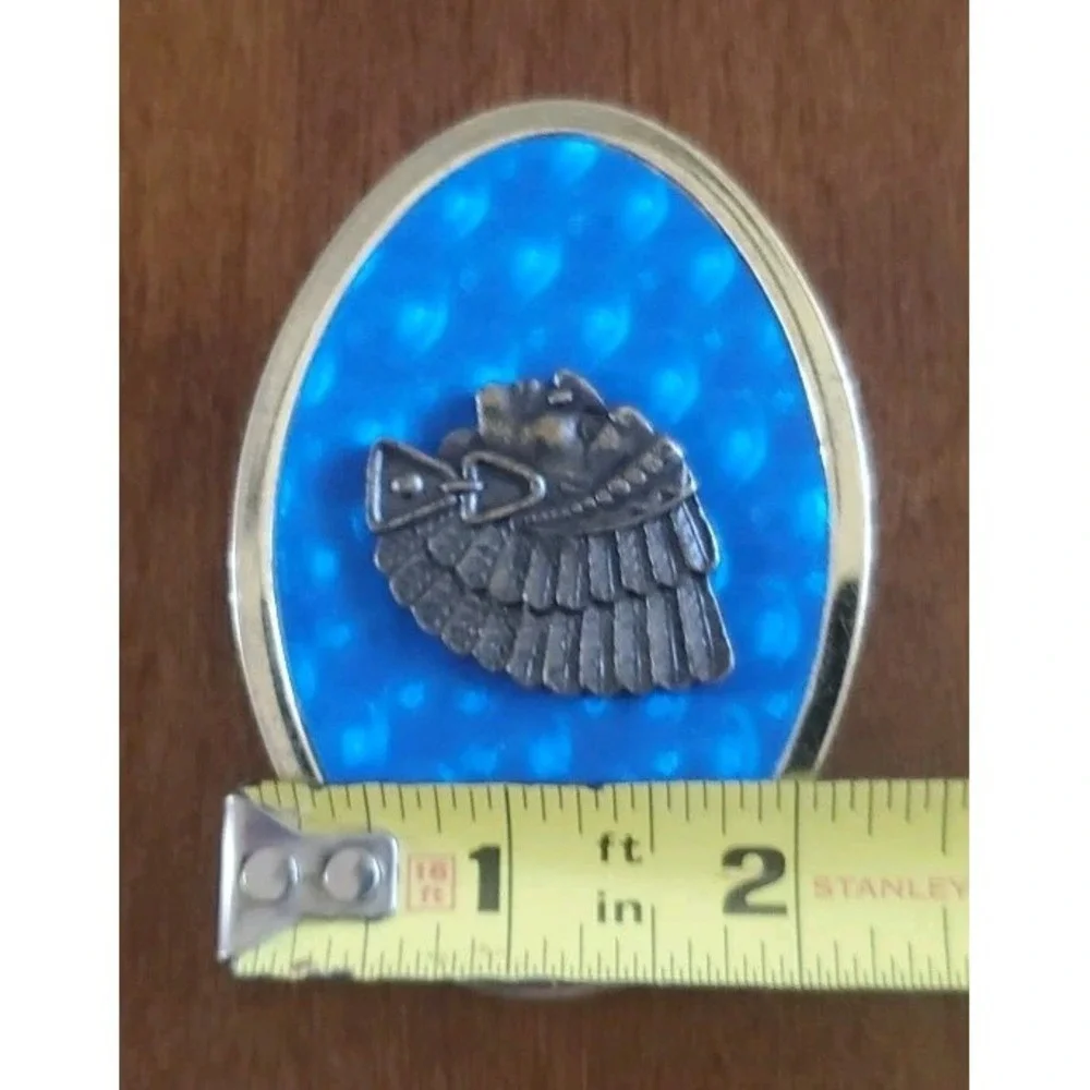 Indian Head Chief Belt Buckle Holographic Blue Silver Tone Distressed‎